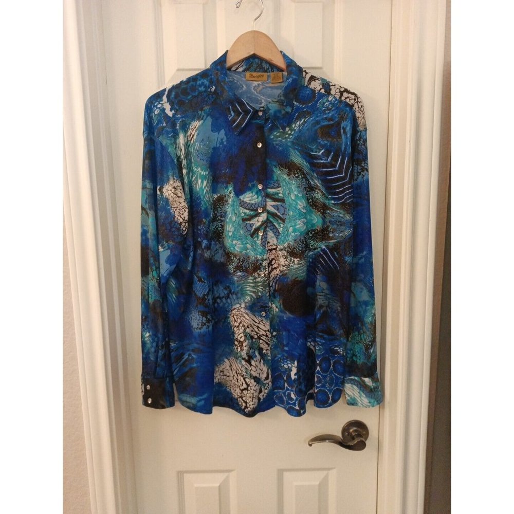 Women's Wrangler Western Multicolored Metallic Pearl Snap Stretchy Blouse XXL - Picture 1 of 7